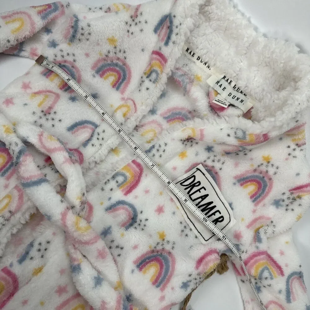NWT Toddler Little Girl Rae Dunn Dreamer Patch Rainbow Print Fleece Robe